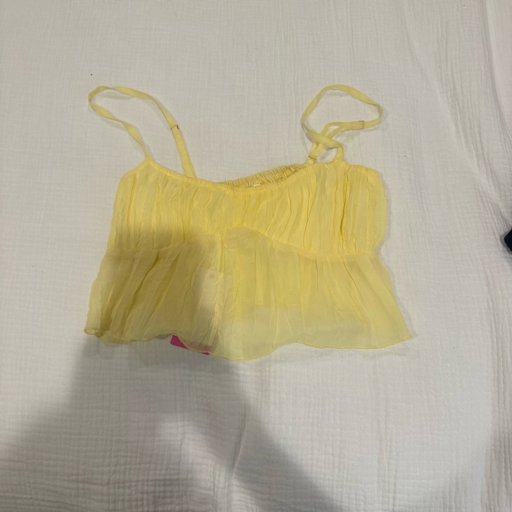 NWT Yellow Sheer Spaghetti Strap Top Beginning boutique